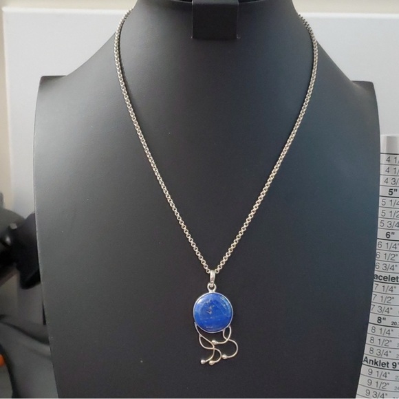 Bold Sterling Silver 925 and Lapis Pendant Necklace